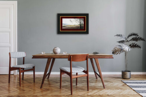 Bolinas lagoon with fog giclee in dining room