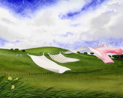 Laundry in the wind with Green Hills | Emmeline Craig