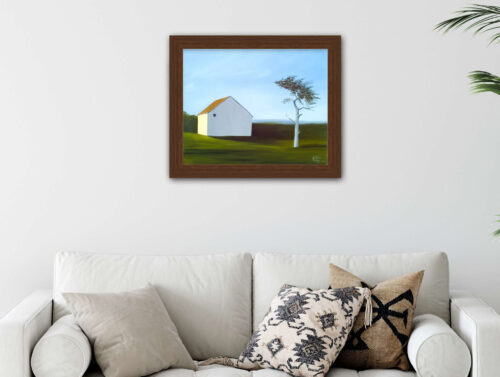 barn with tree giclee on paper framed